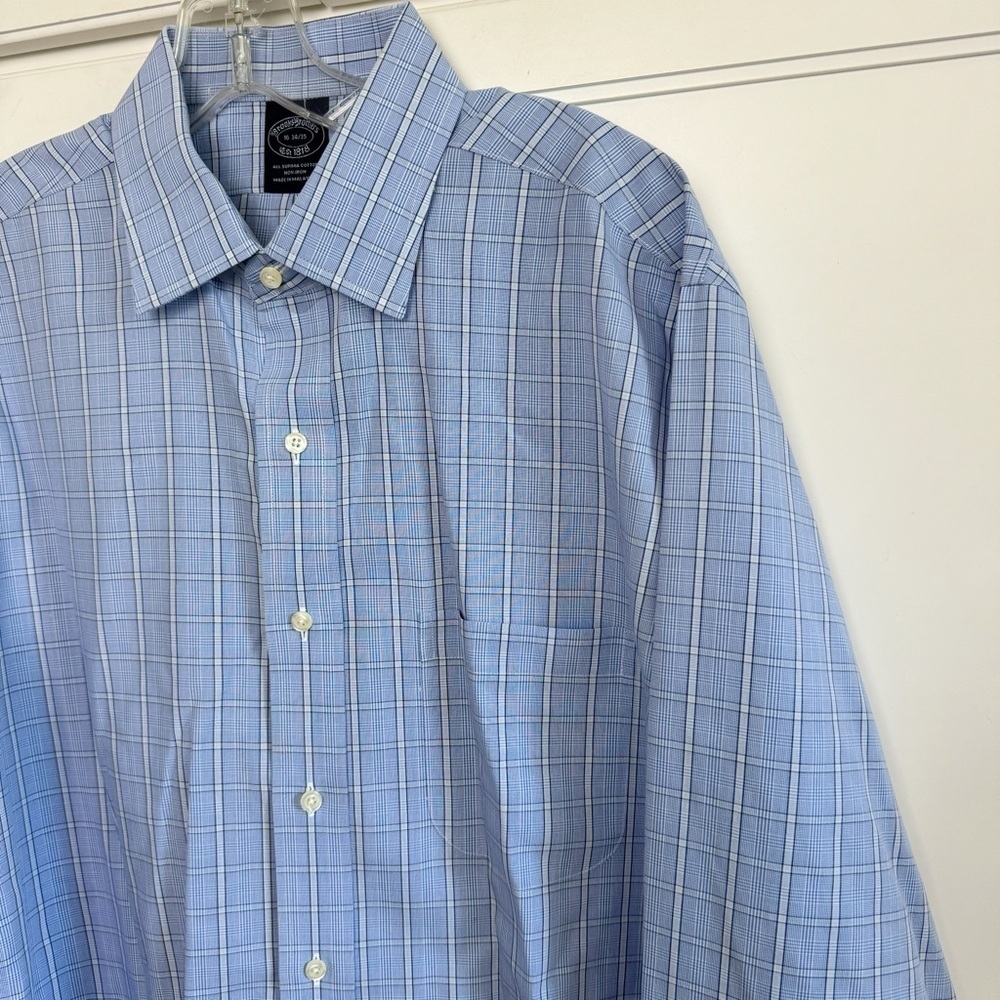 Brooks Brothers Blue Plaid Dress Shirt L/Sleeve Button Front 16 34/35 Non-Iron - Picture 11 of 12